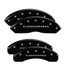 Cargar imagen en el visor de la galería, MGP 4 Caliper Covers Engraved Front &amp; Rear Gen 5/Camaro Black finish silver ch