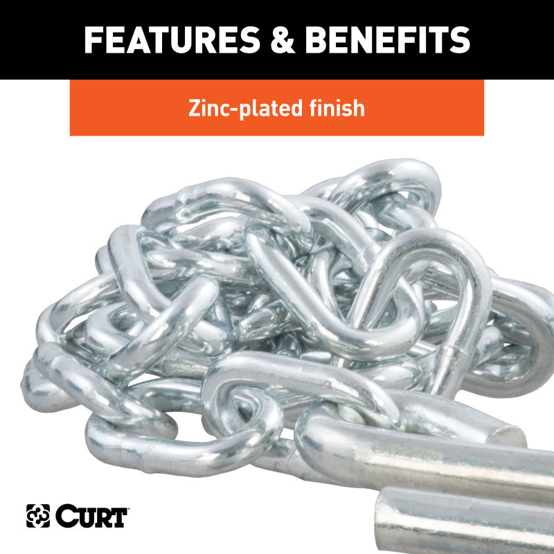 Curt 48in Safety Chain w/2 S-Hooks (5000lbs Clear Zinc Packaged)