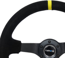 Cargar imagen en el visor de la galería, NRG Reinforced Steering Wheel (350mm / 3in. Deep) Blk Suede/X-Stitch w/5mm Blk Spoke &amp; Yellow CM