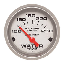 Cargar imagen en el visor de la galería, Autometer Water Temp Gauge 2 1/6in 100-200 Degree F Electric Marine Silver