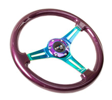 Cargar imagen en el visor de la galería, NRG Classic Wood Grain Steering Wheel (350mm) Purple Pearl Paint w/Neochrome 3-Spoke Center