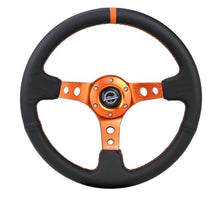 Cargar imagen en el visor de la galería, NRG Reinforce Steering Wheel (350mm / 3in. Deep) Blk Leather, Orange Center Mark w/ Orange Stitching