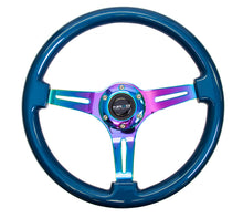 Cargar imagen en el visor de la galería, NRG Classic Wood Grain Steering Wheel (350mm) Blue Pearl/Flake Paint w/Neochrome 3-Spoke Center