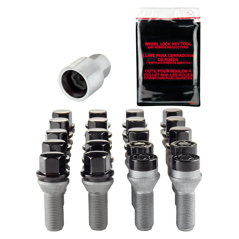 McGard 5 Lug Hex Install Kit w/Locks (Cone Seat Bolt) M14X1.5 / 17mm Hex / 28.0mm Shank L. - Black