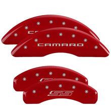 Cargar imagen en el visor de la galería, MGP 4 Caliper Covers Engraved Front Gen 5/Camaro Engraved Rear Gen 5/SS Red finish silver ch