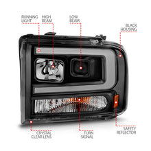 Cargar imagen en el visor de la galería, ANZO 99-04 Ford F250/F350/F450/Excursion (excl 99) Projector Headlights - w/ Light Bar Black Housing