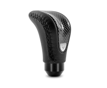 Cargar imagen en el visor de la galería, Momo Combat Evo Shift Knob - Black Leather, Carbon Effect Insert, Black Stitching