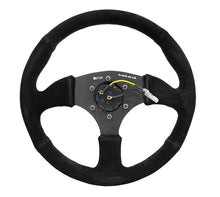 Cargar imagen en el visor de la galería, NRG Reinforced Steering Wheel (350mm / 2.5in. Deep) Blk Suede Comfort Grip w/5mm Matte Blk Spokes