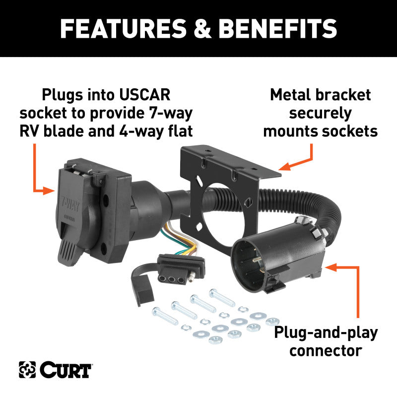 Curt Universal Dual-Output 7 & 4-Way Connector (Plugs into USCAR)