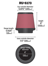 Cargar imagen en el visor de la galería, K&amp;N Universal Clamp-On Air Filter 6in FLG / 7-1/2in B / 5-7/8in T / 6in H