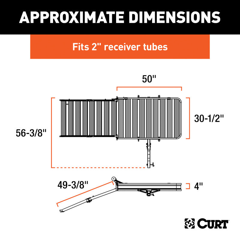 Curt 50in x 30-1/2in Aluminum Hitch Cargo Carrier w/Ramp