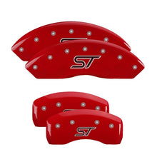 Load image into Gallery viewer, MGP 4 Caliper Covers Engraved Front &amp; Rear Oval logo/Ford Red finish silver ch