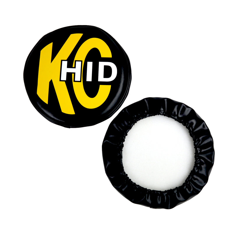 KC HiLiTES 8in. Round Soft Cover HID (Pair) - Black w/Yellow Brushed KC Logo