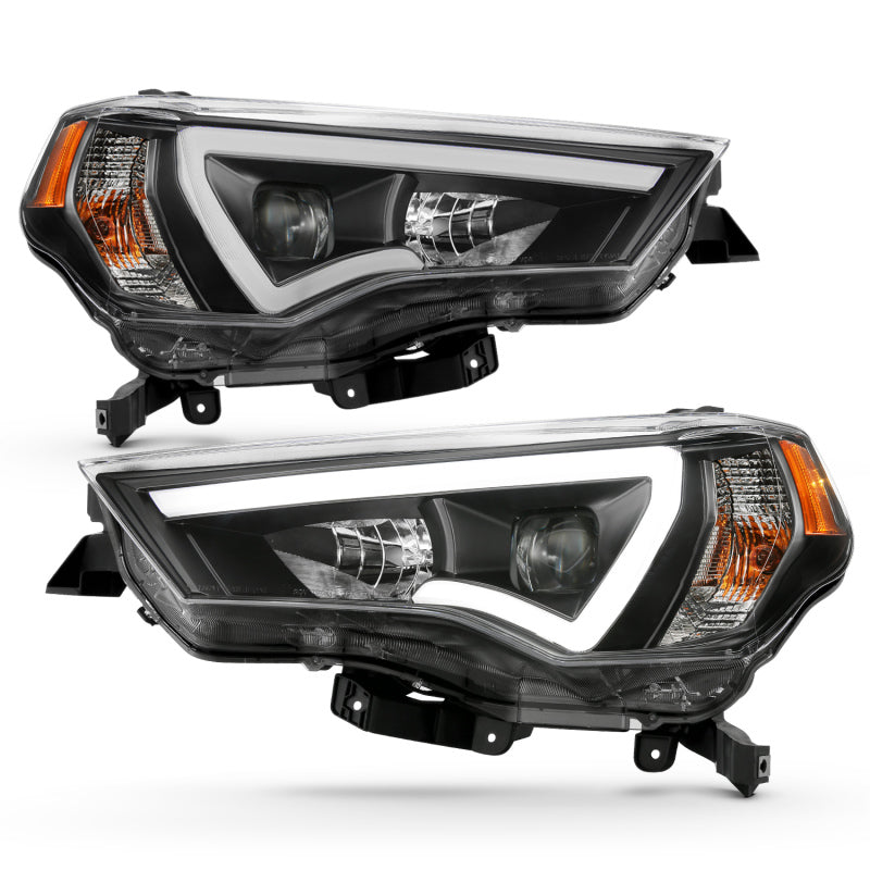 ANZO 14-18 Toyota 4 Runner Plank Style Projector Headlights Black w/ Amber