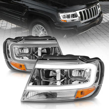 Cargar imagen en el visor de la galería, ANZO 1999-2004 Jeep Grand Cherokee Crystal Headlights w/ Light Bar Chrome Housing