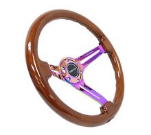 Cargar imagen en el visor de la galería, NRG Reinforced Steering Wheel (350mm / 3in. Deep) Brown Wood w/Blk Matte Spoke/Neochrome Center Mark