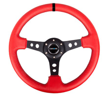 Cargar imagen en el visor de la galería, NRG Reinforced Steering Wheel (350mm / 3in. Deep) Red Suede w/Blk Circle Cutout Spokes