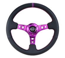 Cargar imagen en el visor de la galería, NRG Reinforced Steering Wheel (350mm / 3in. Deep) Black Leather w/Purple Center &amp; Purple Stitching