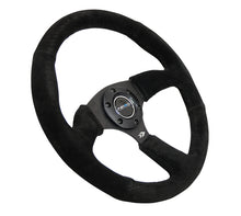 Cargar imagen en el visor de la galería, NRG Reinforced Steering Wheel (350mm / 2.5in. Deep) Blk Suede Comfort Grip w/5mm Matte Blk Spokes