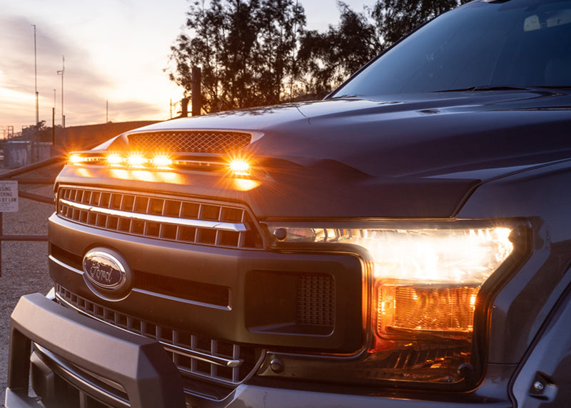 AVS 19-22 Chevy Silverado 1500 (Excl. ZR2/LT TB) Aeroskin Low Pro Hood Shield w/ Lights - Summit Wht