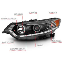 Cargar imagen en el visor de la galería, ANZO 2009-2012 Acura Tsx Projector Headlights w/ Halo Black (CCFL) (HID Compatible)