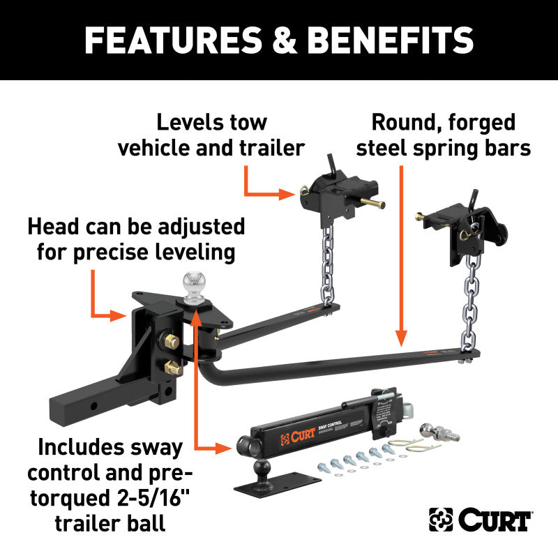 Curt MV Round Bar Weight Distribution Hitch (10000-14Klbs 31-3/16in Bars)