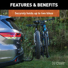 Cargar imagen en el visor de la galería, Curt Tray-Style Hitch-Mounted Bike Rack (2 Bikes 1-1/4in or 2in Shank)