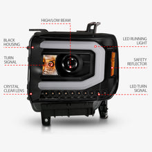 Cargar imagen en el visor de la galería, ANZO 2014-2015 GMC Sierra 1500 Projector Headlights w/ Light Bar Black Housing (Halogen Type)
