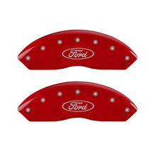 Cargar imagen en el visor de la galería, MGP 4 Caliper Covers Engraved Front &amp; Rear Oval logo/Ford Red finish silver ch