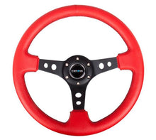 Cargar imagen en el visor de la galería, NRG Reinforced Steering Wheel (350mm / 3in. Deep) Red Leather/Blk Stitch w/Blk Spokes (Hole Cutouts)