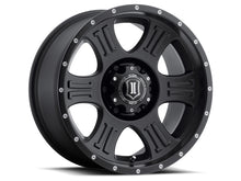 Cargar imagen en el visor de la galería, ICON Shield 17x8.5 6x5.5 0mm Offset 4.75in BS 106.1mm Bore Satin Black Wheel