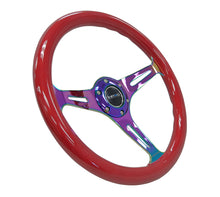 Cargar imagen en el visor de la galería, NRG Classic Wood Grain Steering Wheel (350mm) Red Grip w/Neochrome 3-Spoke Center