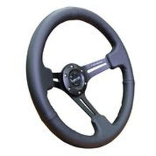 Cargar imagen en el visor de la galería, NRG Reinforced Steering Wheel (350mm / 3in. Deep) Black Leather w/ Black Stitching