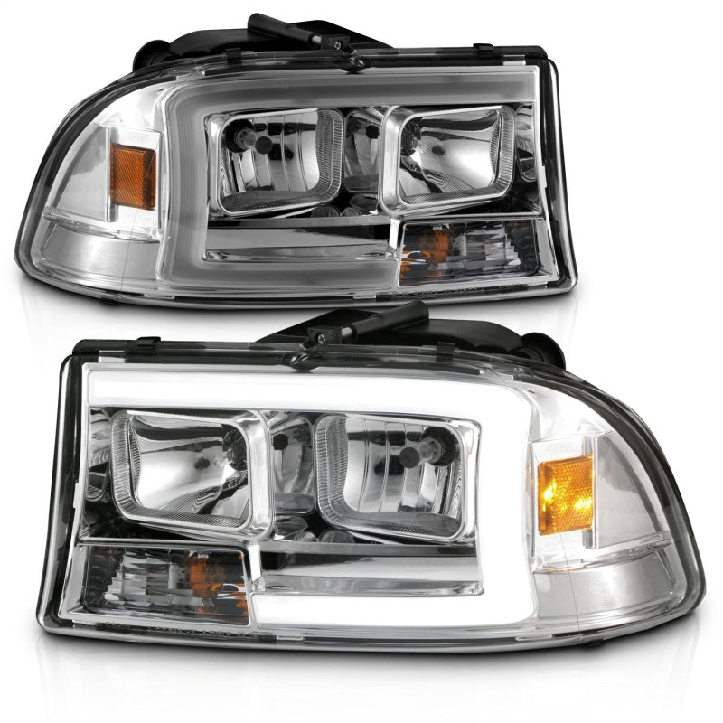 ANZO 97-04 Dodge Dakota/Durango Crystal headlight Set w/ Light Bar Chrome Housing