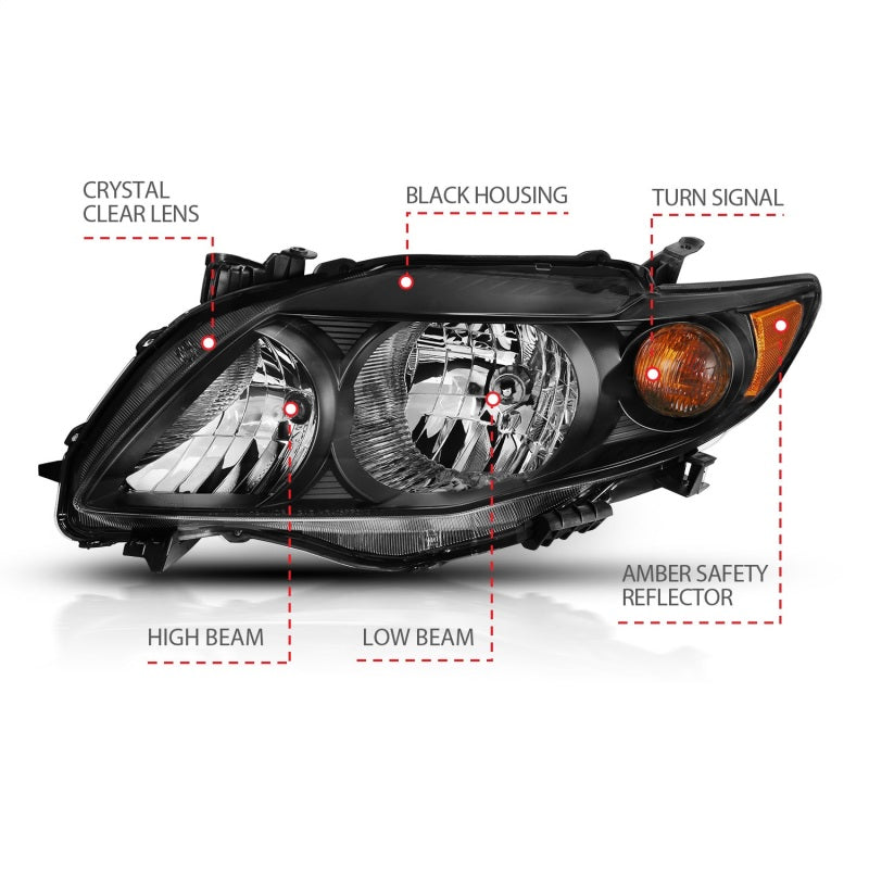 ANZO 2009-2010 Toyota Corolla Crystal Headlight Black Amber