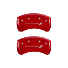 Cargar imagen en el visor de la galería, MGP 4 Caliper Covers Engraved Front &amp; Rear With stripes/Dodge Red finish silver ch