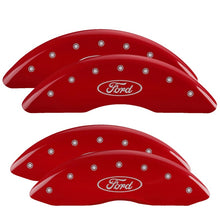 Load image into Gallery viewer, MGP 4 Caliper Covers Engraved Front &amp; Rear Oval logo/Ford Red finish silver ch