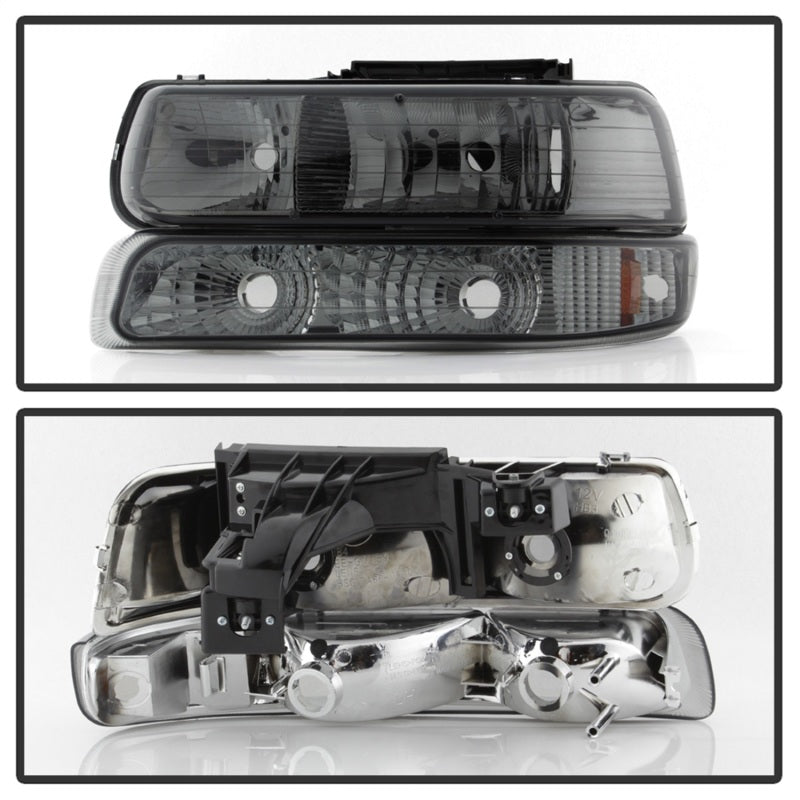 Xtune Chevy Tahoe 00-06 Amber Crystal Headlights w/ Bumper Lights Smoke HD-JH-CSIL99-SET-AM-SM