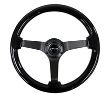 Cargar imagen en el visor de la galería, NRG Reinforced Steering Wheel (350mm / 3in. Deep) Black w/Black Chrome Solid 3-Spoke Center