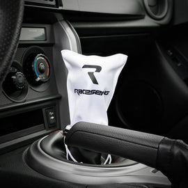 Raceseng Shift Knob Cover (Thermal Bag) - White Microfiber w/Black Logo