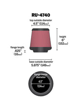 Cargar imagen en el visor de la galería, K&amp;N Filter Universal Rubber Filter Round Tapered 4.5in  Flange 5.875in Base 4.5 inch Top 6in  Height