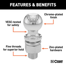 Cargar imagen en el visor de la galería, Curt 2in Trailer Ball (1in x 2-1/8in Shank 6000lbs Chrome Packaged)