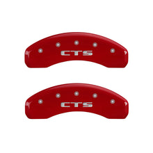 Cargar imagen en el visor de la galería, MGP 4 Caliper Covers Engraved Front Cursive/Cadillac Engraved Rear CTS Red finish silver ch