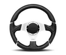 Cargar imagen en el visor de la galería, Momo Millenium Steering Wheel 350 mm - Black Leather/Black Stitch/Brshd Spokes