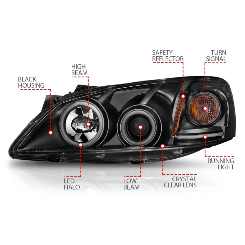 ANZO 2005-2010 Pontiac G6 Projector Headlights w/ Halo Black (CCFL)