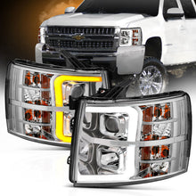 Load image into Gallery viewer, ANZO 07-13 Chevrolet Silverado 1500/2500/3500 Proj Headlights w/ Plank Style Switchback Chrome w/Amb