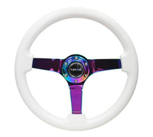 Cargar imagen en el visor de la galería, NRG Reinforced Steering Wheel (350mm / 3in. Deep) Classic White w/4mm Neochrome Solid 3-Spoke