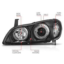 Cargar imagen en el visor de la galería, ANZO 2000-2004 Infiniti I30 Projector Headlights w/ Halo Black