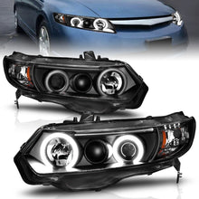 Cargar imagen en el visor de la galería, ANZO 2006-2011 Honda Civic Projector Headlights w/ Halo Black (CCFL)