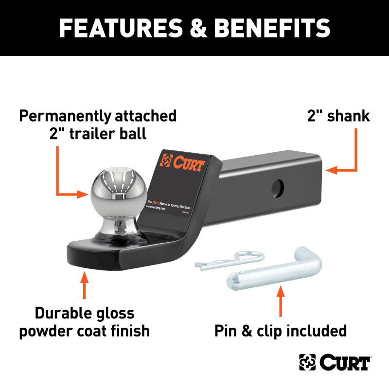 Curt Fusion Ball Mount w/2in Ball (2in Shank 7500lbs 2in Drop)